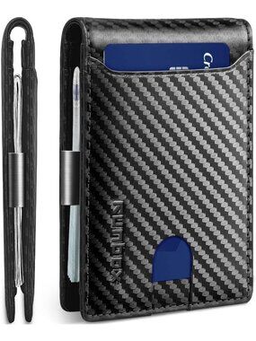 〽️Man Carbon Black Leather Money RFID Blocking Pocket Bifold Credit Card Wallet
